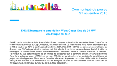 ENGIE inaugure le parc éolien West Coast One de 94 MW en Afrique du Sud