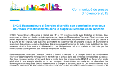 ENGIE Rassembleurs d’Énergies diversifie son portefeuille avec deux nouveaux investissements dans le biogaz au Mexique et en Tanzanie