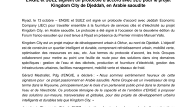 ENGIE et SUEZ signent un protocole d’accord avec JEC pour le projet Kingdom City de Djeddah, en Arabie saoudite