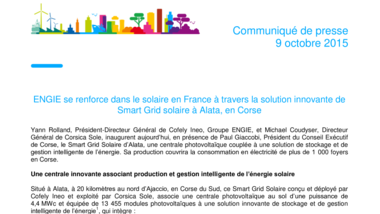 ENGIE se renforce dans le solaire en France à travers la solution innovante de Smart Grid solaire à Alata, en Corse