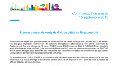 Premier contrat de vente de GNL de détail au Royaume-Uni