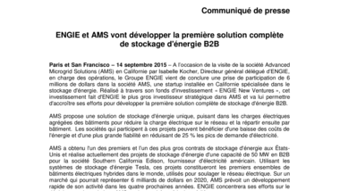 ENGIE et AMS vont développer la première solution complète de stockage d'énergie B2B