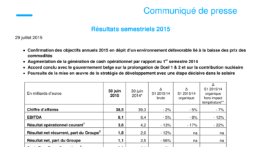 Résultats semestriels 2015