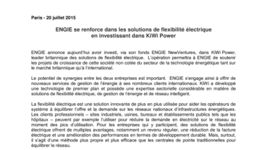 ENGIE se renforce dans les solutions de flexibilité électrique en investissant dans KiWi Power