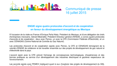 ENGIE signe quatre protocoles d'accord et de coopération en faveur du développement énergétique au Mexique