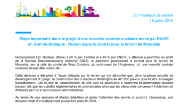 Etape importante dans le projet d’une nouvelle centrale nucléaire mené par ENGIE en Grande-Bretagne : NuGen signe le contrat pour le terrain de Moorside