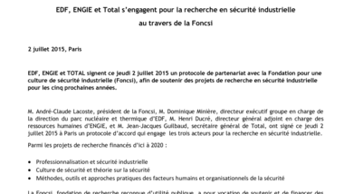 EDF, ENGIE et Total s’engagent pour la recherche en sécurité industrielle au travers de la Foncsi