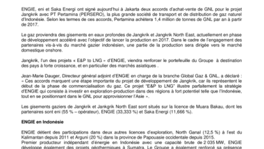 ENGIE signe les premiers accords d’achat-vente de GNL du projet Jangkrik
