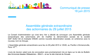 Assemblée générale extraordinaire des actionnaires du 29 juillet 2015