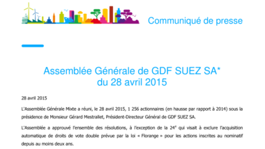 Assemblée Générale de GDF SUEZ SA du 28 avril 2015