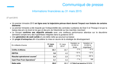 Informations financières au 31 mars 2015