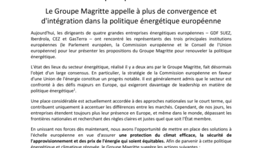 Le Groupe Magritte appelle à plus de convergence et d'intégration dans la politique énergétique européenne