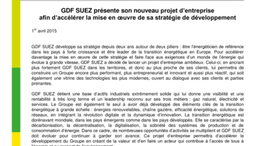GDF SUEZ présente son nouveau projet d’entreprise afin d’accélérer la mise en œuvre de sa stratégie de développement