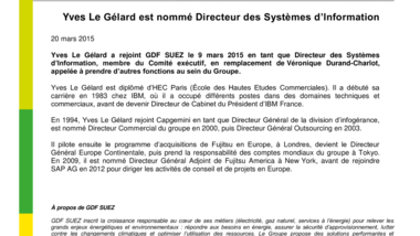 Yves Le Gélard est nommé Directeur des Systèmes d’Information