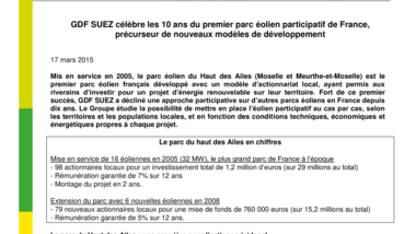 ENGIE célèbre les 10 ans du premier parc éolien participatif de France, précurseur de nouveaux modèles de développement