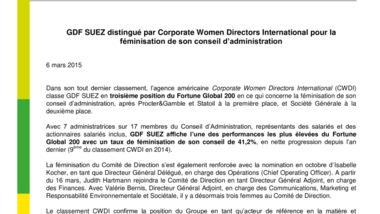 GDF SUEZ distingué par Corporate Women Directors International pour la féminisation de son conseil d’administration