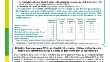 Résultats annuels 2014 - atteinte de tous les objectifs financiers