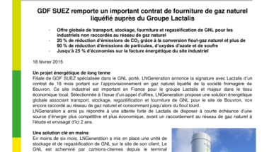 GDF SUEZ remporte un important contrat de fourniture de gaz naturel liquéfié auprès du Groupe Lactalis