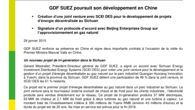 GDF SUEZ poursuit son développement en Chine