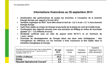 Informations financières au 30 septembre 2014
