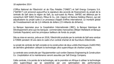 Centrale thermique de Safi au Maroc (2x693 MW) : Le projet finalise le financement et s’apprête à démarrer la construction