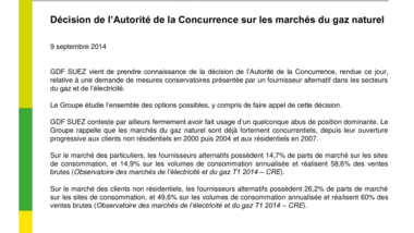 Décision de l’Autorité de la Concurrence sur les marchés du gaz naturel