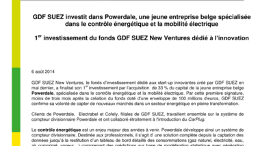 GDF SUEZ investit dans Powerdale, une jeune entreprise belge spécialisée dans le contrôle énergétique et la mobilité électrique - 1er investissement du fonds GDF SUEZ New Ventures dédié à l’innovation