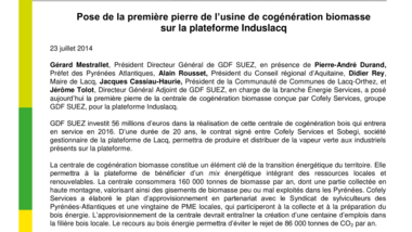 Pose de la première pierre de l’usine de cogénération biomasse sur la plateforme Induslacq
