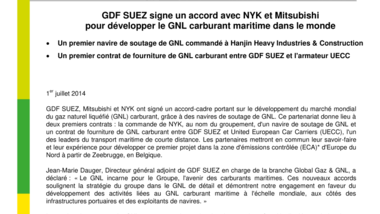 GDF SUEZ signe un accord avec NYK et Mitsubishi pour développer le GNL carburant maritime dans le monde