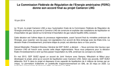 La Commission Fédérale de Régulation de l'Energie américaine (FERC) donne son accord final au projet Cameron LNG