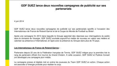 GDF SUEZ lance deux nouvelles campagnes de publicité sur ses partenariats