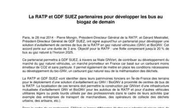 La RATP et GDF SUEZ partenaires pour développer les bus au biogaz de demain