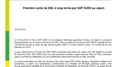 Première vente de GNL à long terme par GDF SUEZ au Japon