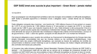 GDF SUEZ émet avec succès le plus important «Green Bond» jamais réalisé