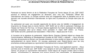 GDF SUEZ donne une nouvelle dimension à son engagement dans le tennis en devenant Partenaire Officiel de Roland-Garros