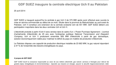 GDF SUEZ inaugure la centrale électrique Uch II au Pakistan