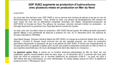 GDF SUEZ augmente sa production d’hydrocarbures avec plusieurs mises en production en Mer du Nord