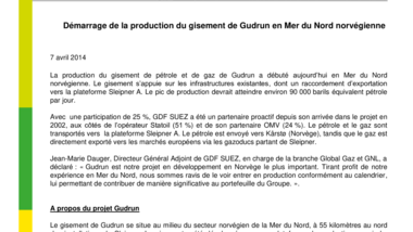 Démarrage de la production du gisement de Gudrun en Mer du Nord norvégienne