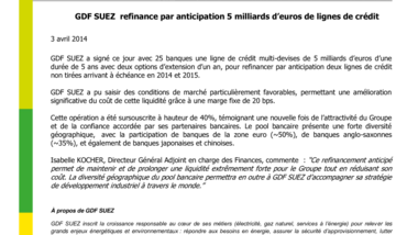 GDF SUEZ refinance par anticipation 5 milliards d’euros de lignes de crédit