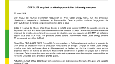 GDF SUEZ acquiert un développeur éolien britannique majeur