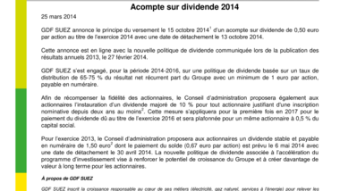 Acompte sur dividende 2014