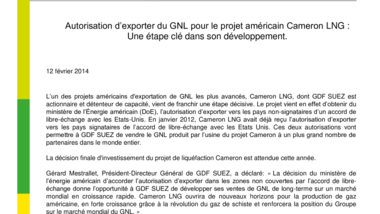 Autorisation d’exporter du GNL pour le projet américain Cameron LNG : Une étape clé dans son développement.
