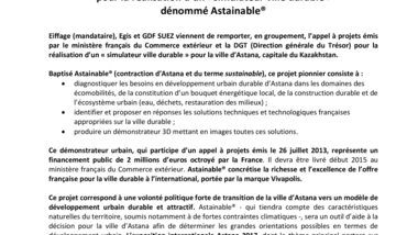 Eiffage, Egis et GDF SUEZ remportent un appel d’offres pour la réalisation d’un «simulateur ville durable» dénommé Astainable®