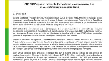 GDF SUEZ signe un protocole d'accord avec le gouvernement turc en vue de futurs projets énergétiques