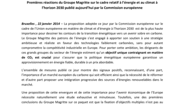Premières réactions du Groupe Magritte sur le cadre relatif à l’énergie et au climat à l’horizon 2030 publié aujourd’hui par la Commission européenne