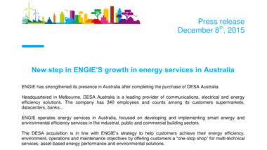 New step in ENGIE’S growth in energy services in Australia