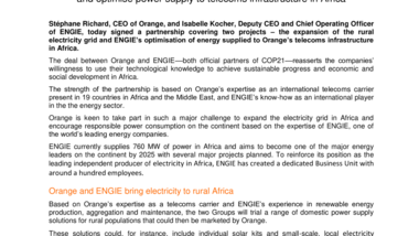 Orange and ENGIE sign deal to expand rural electricity grid and optimise power supply to telecoms infrastructure in Africa