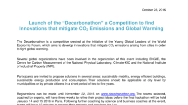 Launch of the “Decarbonathon” a Competition to find Innovations that mitigate CO2 Emissions and Global Warming