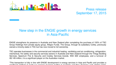 New step in the ENGIE growth in energy services in Asia-Pacific