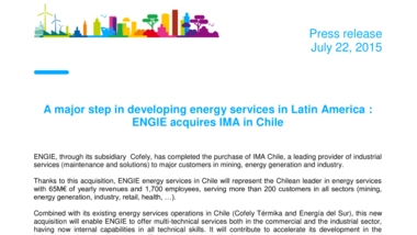 A major step in developing energy services in Latin America - ENGIE acquires IMA in Chile